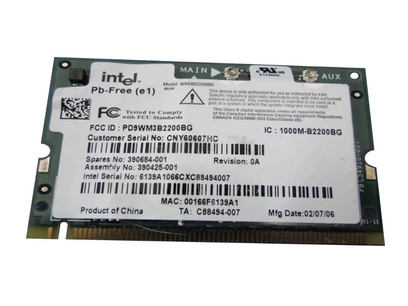 390425-001 HP Mini PCI 54G Wi-Fi IEEE 802.11b/g Wireles...